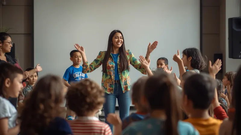Children's music performer engaging young audience with interactive songs and movement activities